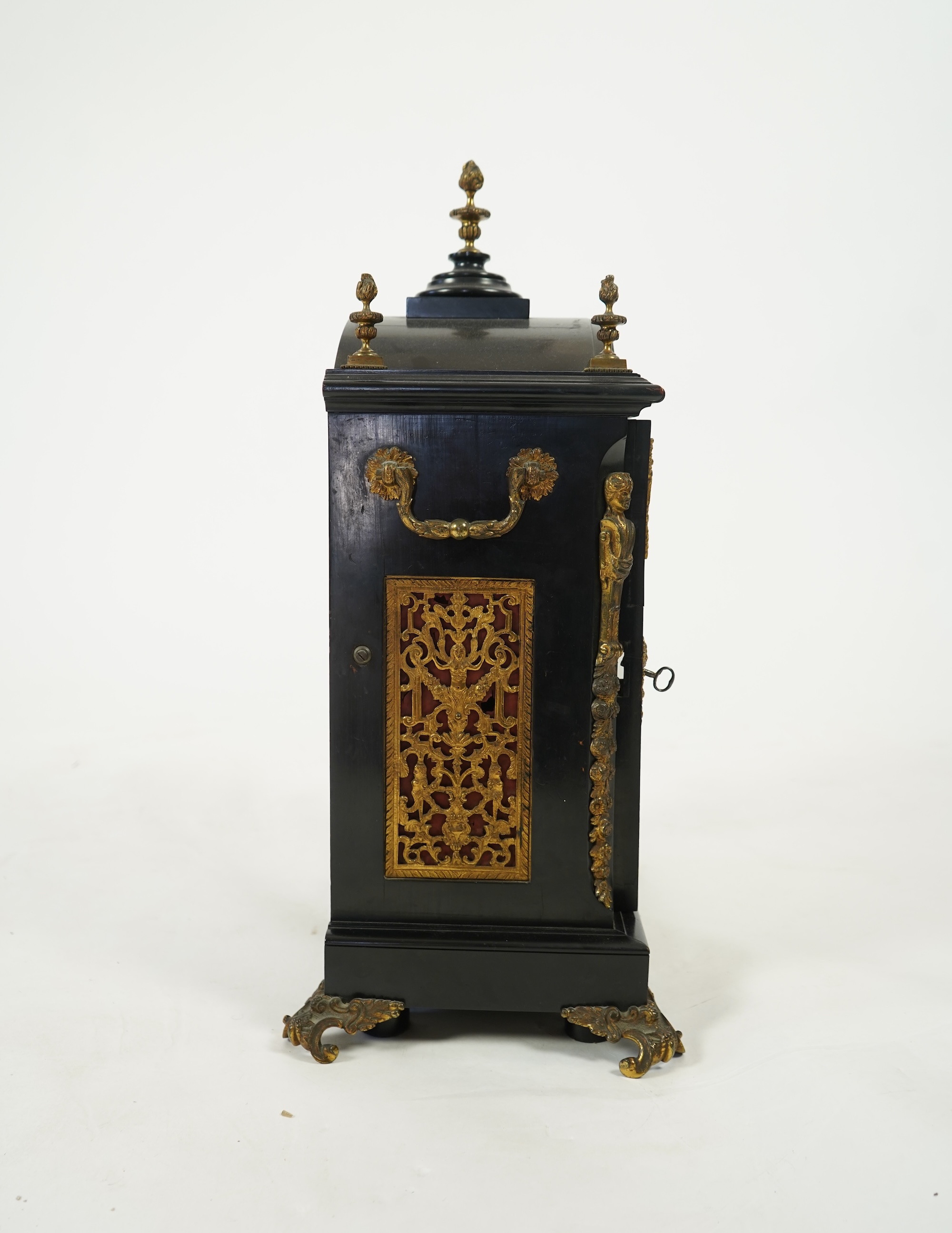 A late 19th century ebonised triple fusee bracket clock